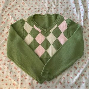 shein argyle cropped sweater